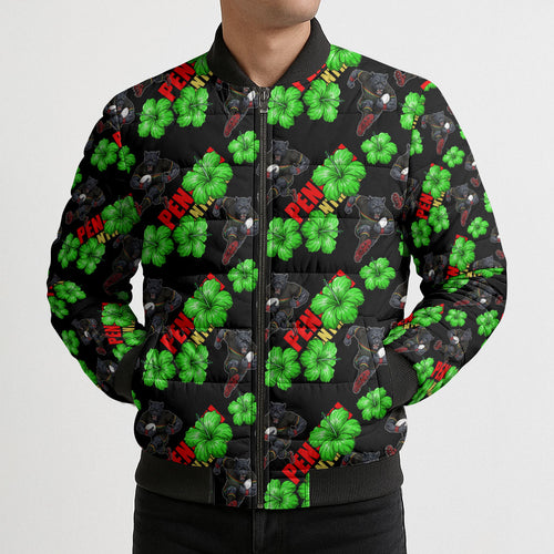 Penrith Panthers Bomber Puffer Jacket Tropical Hibiscus Floral Seamless Rugby Mascot