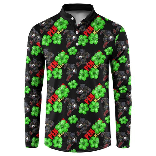 Penrith Panthers Button Sweatshirt Tropical Hibiscus Floral Seamless Rugby Mascot