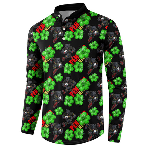 Penrith Panthers Button Sweatshirt Tropical Hibiscus Floral Seamless Rugby Mascot