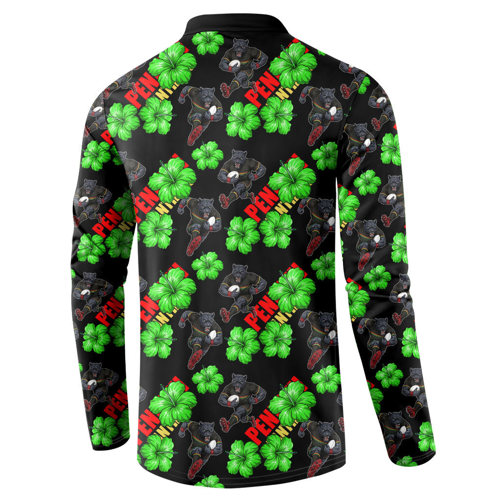 Penrith Panthers Button Sweatshirt Tropical Hibiscus Floral Seamless Rugby Mascot