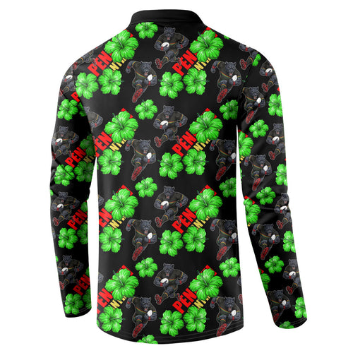 Penrith Panthers Button Sweatshirt Tropical Hibiscus Floral Seamless Rugby Mascot