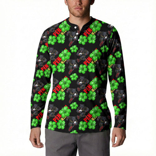 Penrith Panthers Button Sweatshirt Tropical Hibiscus Floral Seamless Rugby Mascot