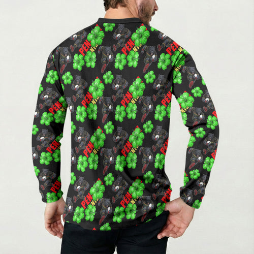 Penrith Panthers Button Sweatshirt Tropical Hibiscus Floral Seamless Rugby Mascot