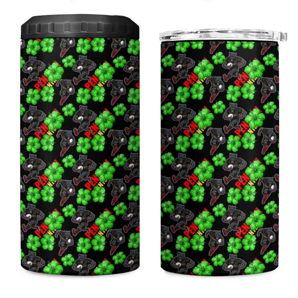 Penrith Panthers 4 in 1 Can Cooler Tumbler Tropical Hibiscus Floral Seamless Rugby Mascot