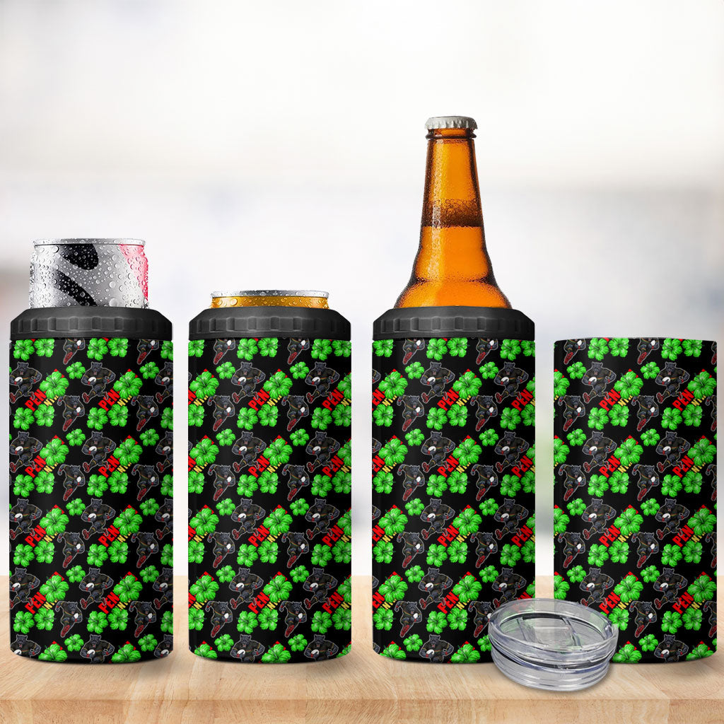 Penrith Panthers 4 in 1 Can Cooler Tumbler Tropical Hibiscus Floral Seamless Rugby Mascot