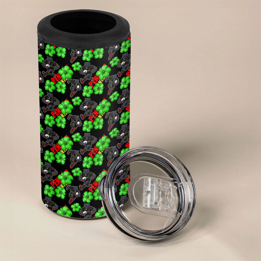 Penrith Panthers 4 in 1 Can Cooler Tumbler Tropical Hibiscus Floral Seamless Rugby Mascot