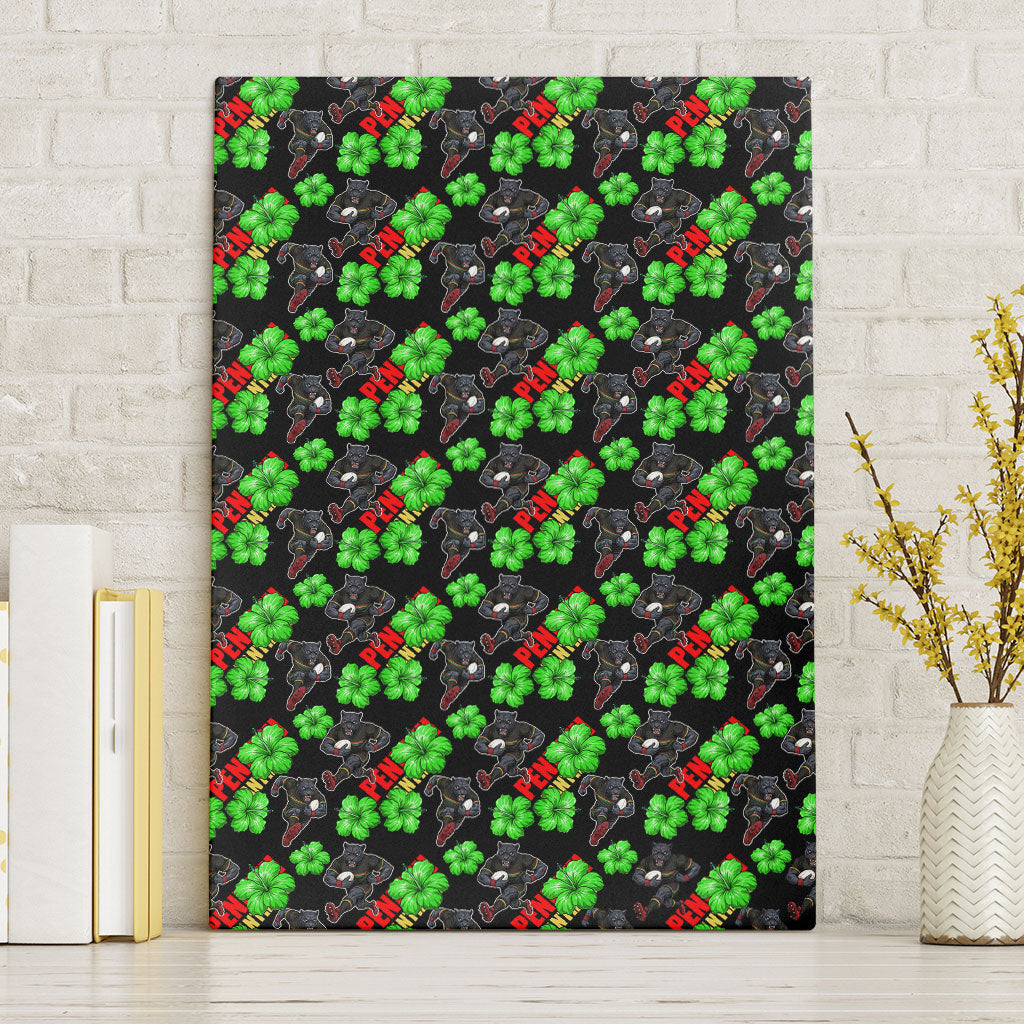 Penrith Panthers Canvas Wall Art Tropical Hibiscus Floral Seamless Rugby Mascot