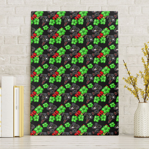 Penrith Panthers Canvas Wall Art Tropical Hibiscus Floral Seamless Rugby Mascot