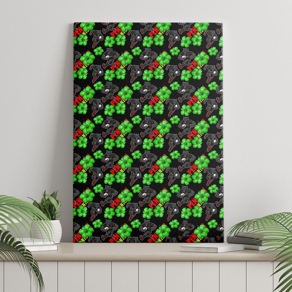 Penrith Panthers Canvas Wall Art Tropical Hibiscus Floral Seamless Rugby Mascot