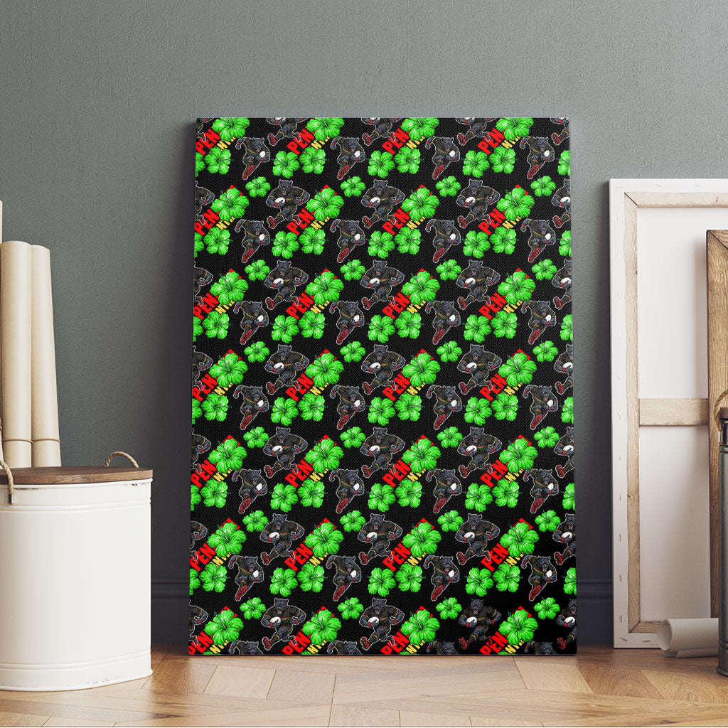 Penrith Panthers Canvas Wall Art Tropical Hibiscus Floral Seamless Rugby Mascot
