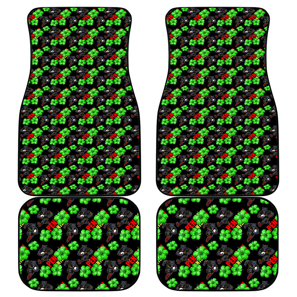 Penrith Panthers Car Mats Tropical Hibiscus Floral Seamless Rugby Mascot