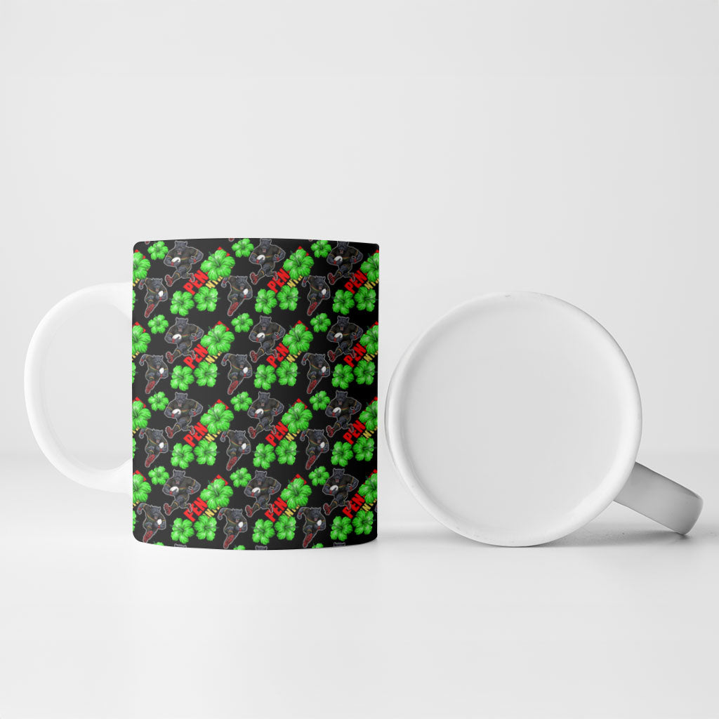 Penrith Panthers Ceramic Mug Tropical Hibiscus Floral Seamless Rugby Mascot