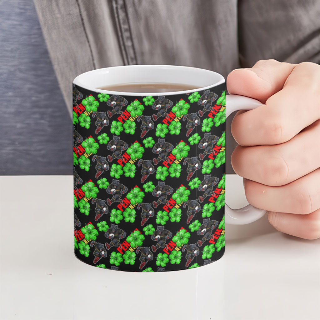 Penrith Panthers Ceramic Mug Tropical Hibiscus Floral Seamless Rugby Mascot