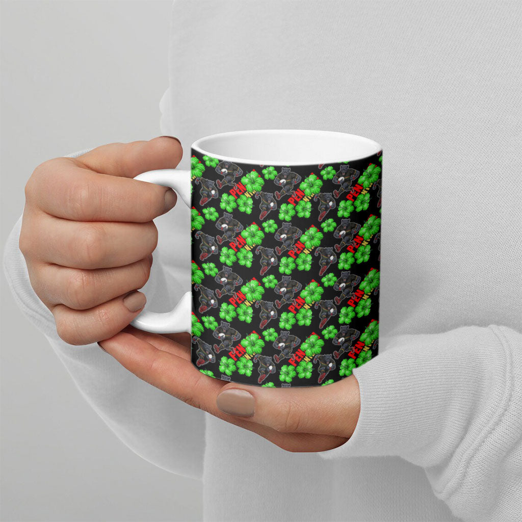Penrith Panthers Ceramic Mug Tropical Hibiscus Floral Seamless Rugby Mascot