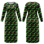 Penrith Panthers Couples Matching Long Sleeve Bodycon Dress and Long Sleeve Button Shirt Tropical Hibiscus Floral Seamless Rugby Mascot