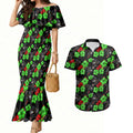 Penrith Panthers Couples Matching Mermaid Dress and Hawaiian Shirt Tropical Hibiscus Floral Seamless Rugby Mascot