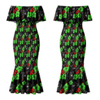 Penrith Panthers Couples Matching Mermaid Dress and Hawaiian Shirt Tropical Hibiscus Floral Seamless Rugby Mascot