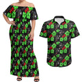 Penrith Panthers Couples Matching Off Shoulder Maxi Dress and Hawaiian Shirt Tropical Hibiscus Floral Seamless Rugby Mascot