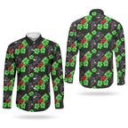 Penrith Panthers Couples Matching Off Shoulder Maxi Dress and Long Sleeve Button Shirt Tropical Hibiscus Floral Seamless Rugby Mascot