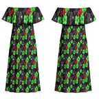 Penrith Panthers Couples Matching Off Shoulder Maxi Dress and Long Sleeve Button Shirt Tropical Hibiscus Floral Seamless Rugby Mascot