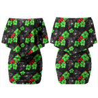 Penrith Panthers Couples Matching Off Shoulder Short Dress and Hawaiian Shirt Tropical Hibiscus Floral Seamless Rugby Mascot