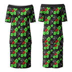 Penrith Panthers Couples Matching Puletasi and Long Sleeve Button Shirt Tropical Hibiscus Floral Seamless Rugby Mascot