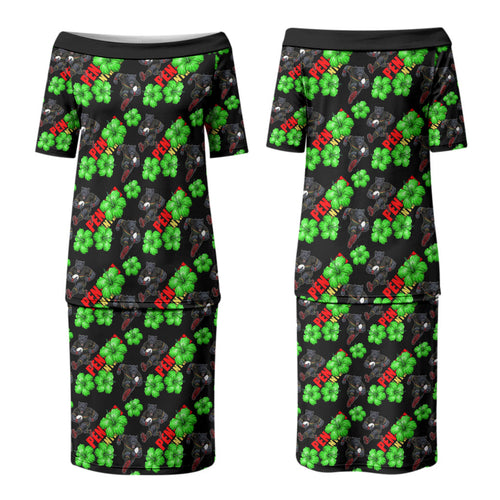 Penrith Panthers Couples Matching Puletasi and Long Sleeve Button Shirt Tropical Hibiscus Floral Seamless Rugby Mascot