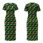 Penrith Panthers Couples Matching Short Sleeve Bodycon Dress and Long Sleeve Button Shirt Tropical Hibiscus Floral Seamless Rugby Mascot