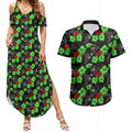 Penrith Panthers Couples Matching Summer Maxi Dress and Hawaiian Shirt Tropical Hibiscus Floral Seamless Rugby Mascot