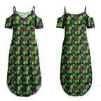 Penrith Panthers Couples Matching Summer Maxi Dress and Long Sleeve Button Shirt Tropical Hibiscus Floral Seamless Rugby Mascot
