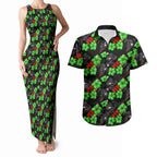 Penrith Panthers Couples Matching Tank Maxi Dress and Hawaiian Shirt Tropical Hibiscus Floral Seamless Rugby Mascot