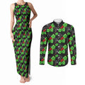 Penrith Panthers Couples Matching Tank Maxi Dress and Long Sleeve Button Shirt Tropical Hibiscus Floral Seamless Rugby Mascot