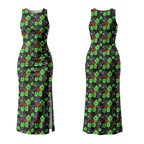 Penrith Panthers Couples Matching Tank Maxi Dress and Long Sleeve Button Shirt Tropical Hibiscus Floral Seamless Rugby Mascot