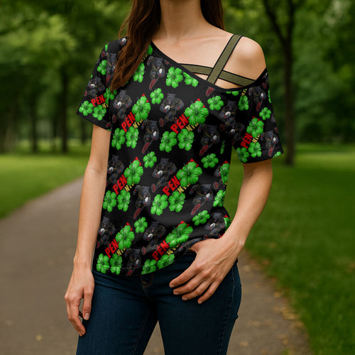 Penrith Panthers Cross Shoulder Shirt Tropical Hibiscus Floral Seamless Rugby Mascot