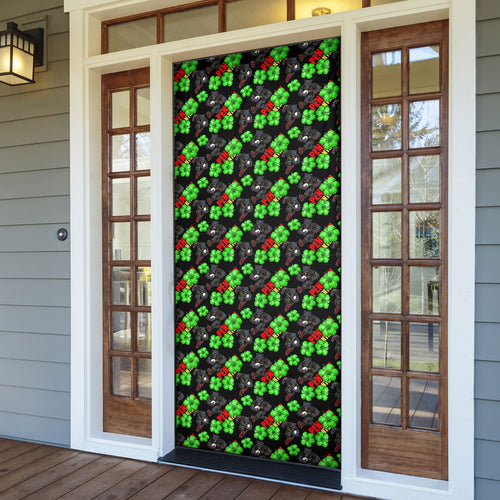 Penrith Panthers Door Cover Tropical Hibiscus Floral Seamless Rugby Mascot