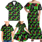 Penrith Panthers Family Matching Off Shoulder Maxi Dress and Hawaiian Shirt Tropical Hibiscus Floral Seamless Rugby Mascot