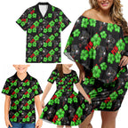 Penrith Panthers Family Matching Off Shoulder Short Dress and Hawaiian Shirt Tropical Hibiscus Floral Seamless Rugby Mascot