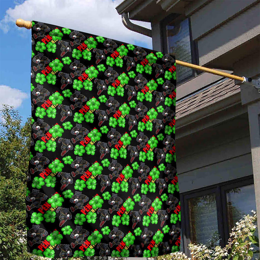 Penrith Panthers Garden Flag Tropical Hibiscus Floral Seamless Rugby Mascot