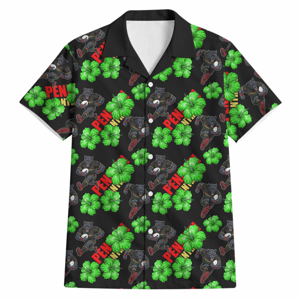 Penrith Panthers Hawaiian Shirt Tropical Hibiscus Floral Seamless Rugby Mascot