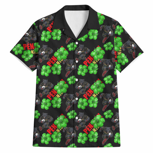 Penrith Panthers Hawaiian Shirt Tropical Hibiscus Floral Seamless Rugby Mascot