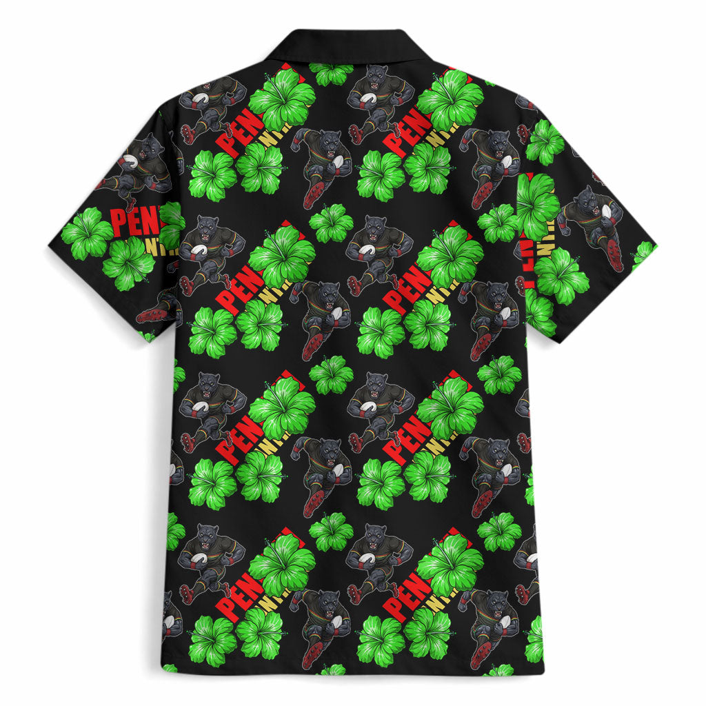 Penrith Panthers Hawaiian Shirt Tropical Hibiscus Floral Seamless Rugby Mascot