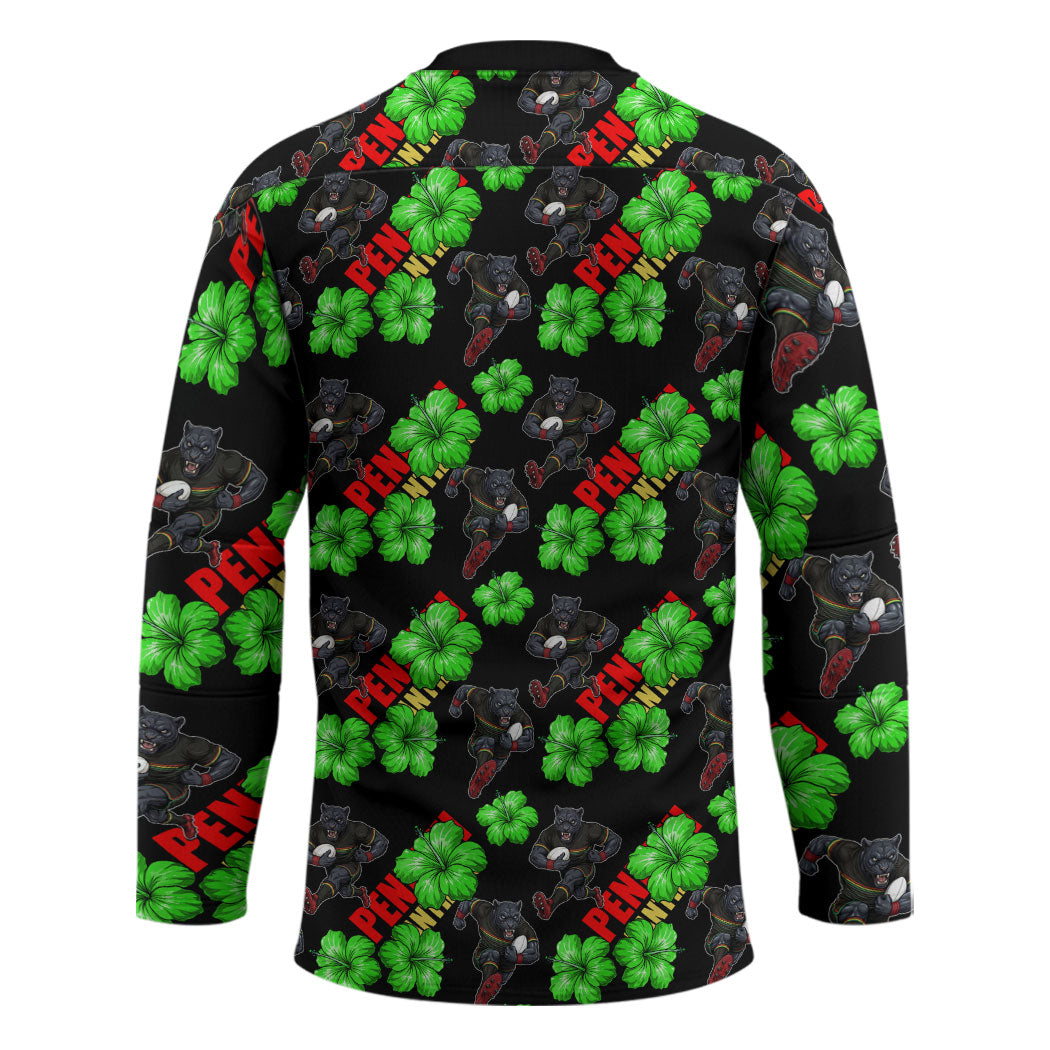 Penrith Panthers Hockey Jersey Tropical Hibiscus Floral Seamless Rugby Mascot