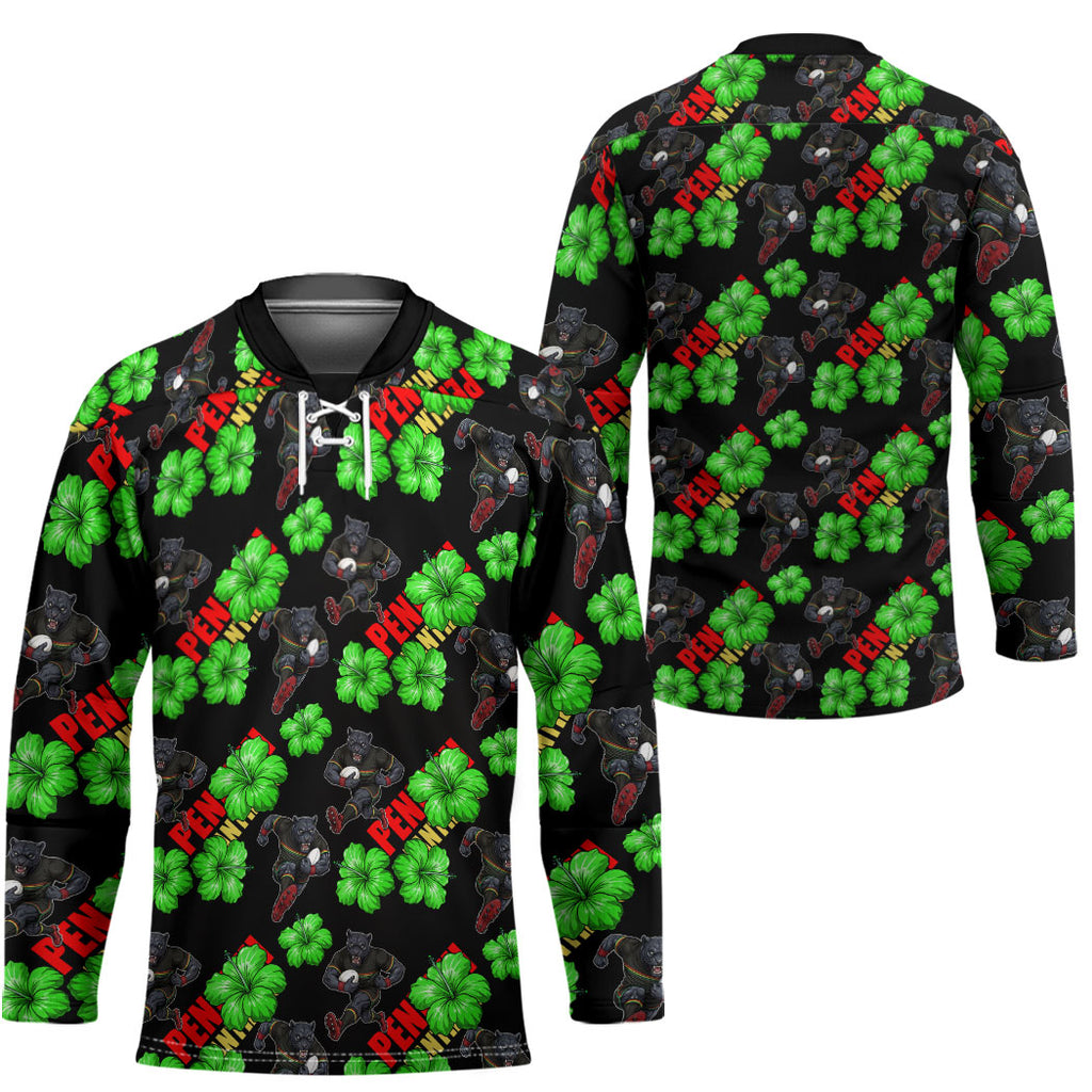 Penrith Panthers Hockey Jersey Tropical Hibiscus Floral Seamless Rugby Mascot
