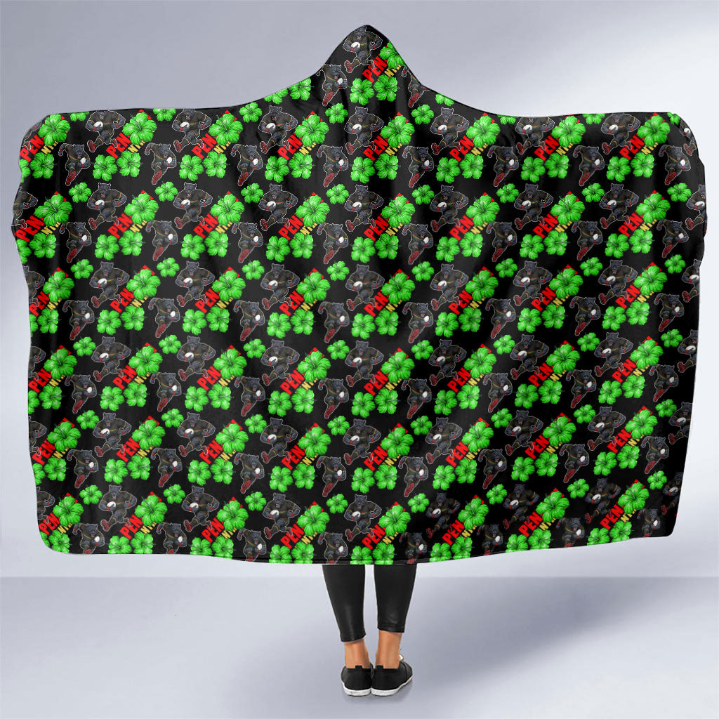 Penrith Panthers Hooded Blanket Tropical Hibiscus Floral Seamless Rugby Mascot