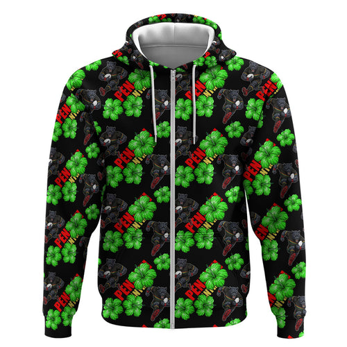 Penrith Panthers Hoodie Tropical Hibiscus Floral Seamless Rugby Mascot