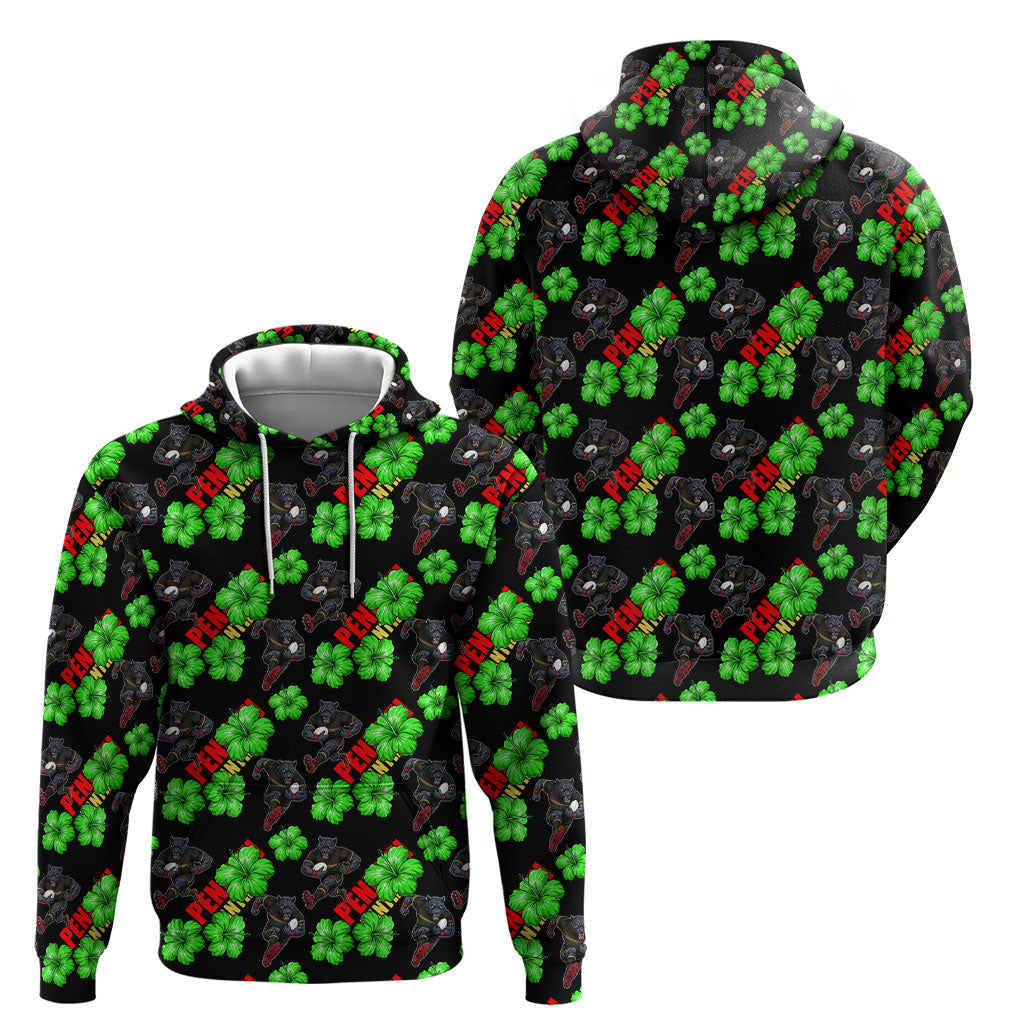 Penrith Panthers Hoodie Tropical Hibiscus Floral Seamless Rugby Mascot
