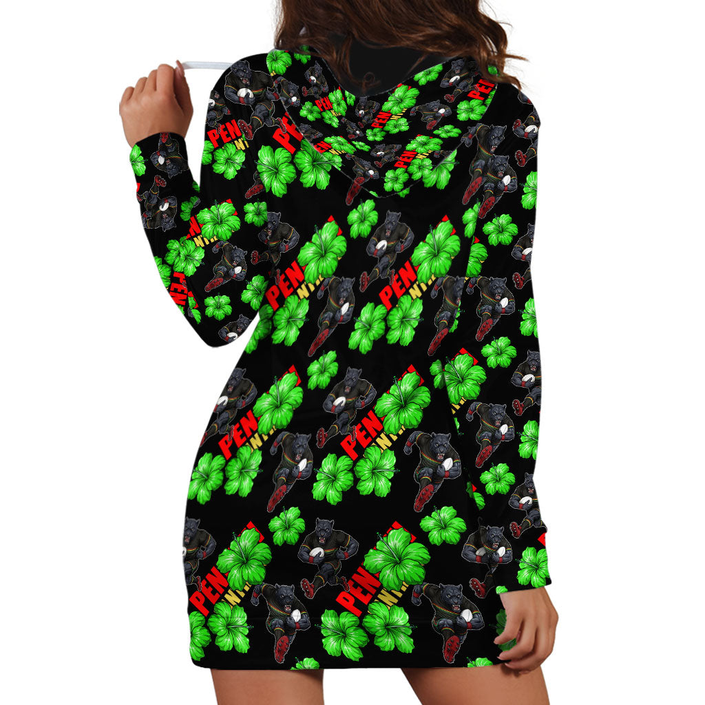 Penrith Panthers Hoodie Dress Tropical Hibiscus Floral Seamless Rugby Mascot