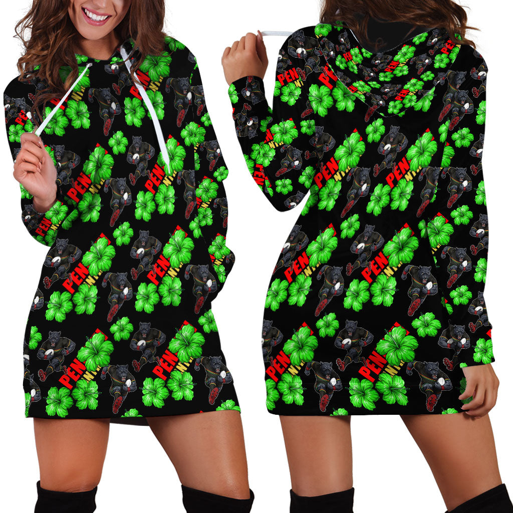 Penrith Panthers Hoodie Dress Tropical Hibiscus Floral Seamless Rugby Mascot