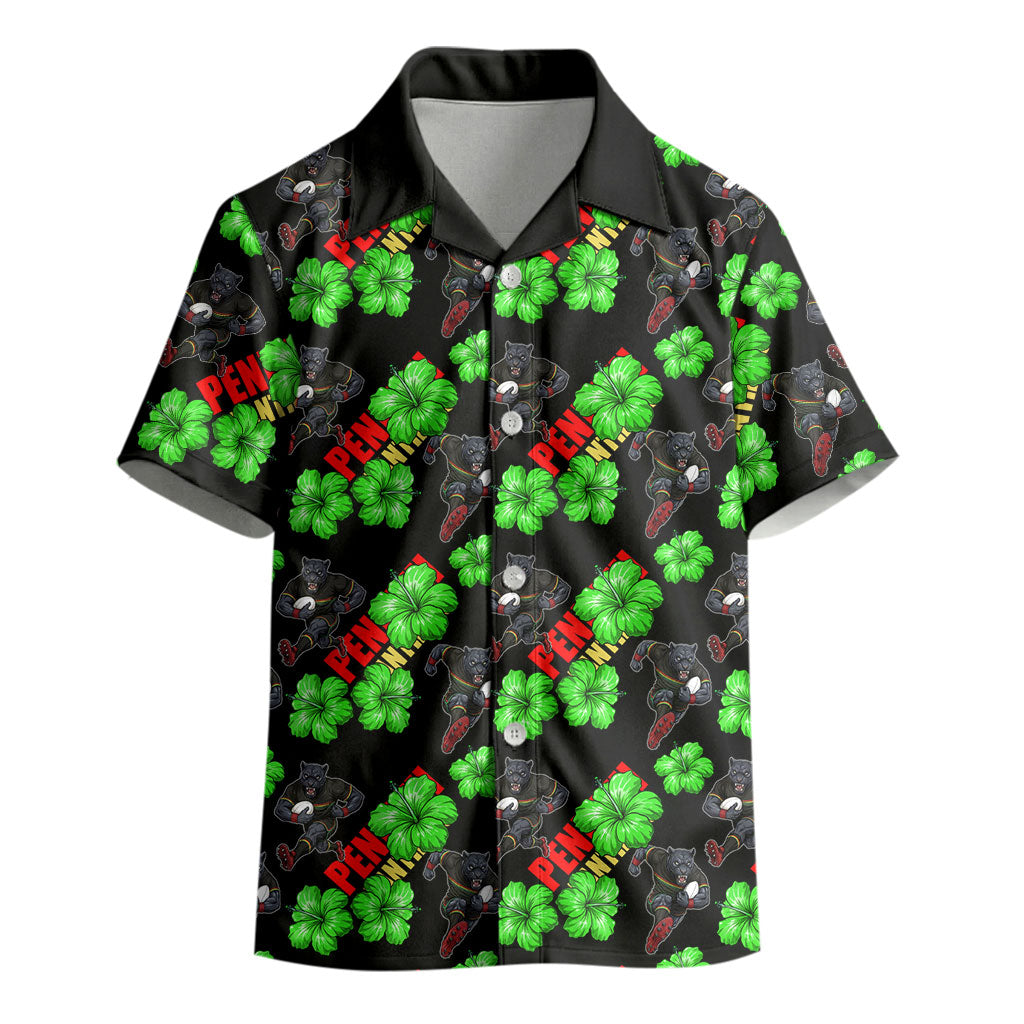 Penrith Panthers Kid Hawaiian Shirt Tropical Hibiscus Floral Seamless Rugby Mascot