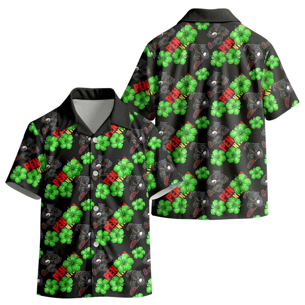 Penrith Panthers Kid Hawaiian Shirt Tropical Hibiscus Floral Seamless Rugby Mascot